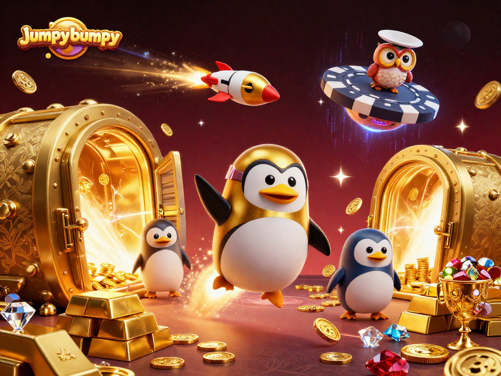 Join the jumpybumpy penguin as it blasts through space towards a vibrant casino station.