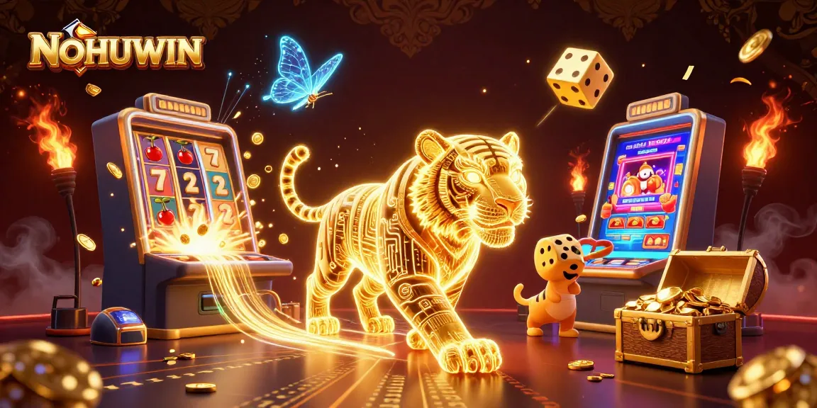 Experience the excitement of NOHUWIN with a jackpot explosion and vibrant casino elements.
