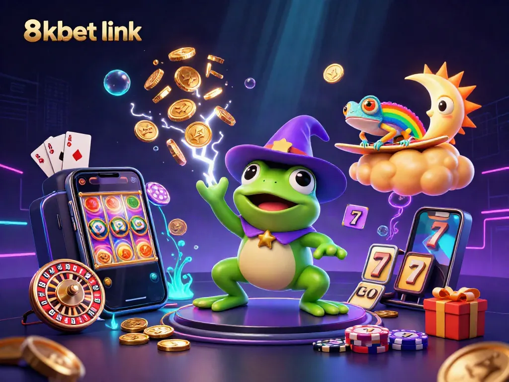 Experience the thrill of the 8xbet link with magical characters amidst dynamic casino elements.