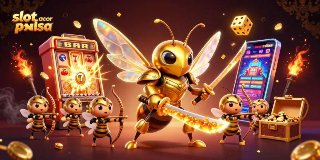 Experience thrilling wins with slot gacor pulsa in a vibrant casino illustration.