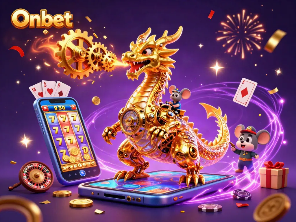 Experience vibrant casino action with Onbet's golden dragon, showcasing thrilling slot gameplay.