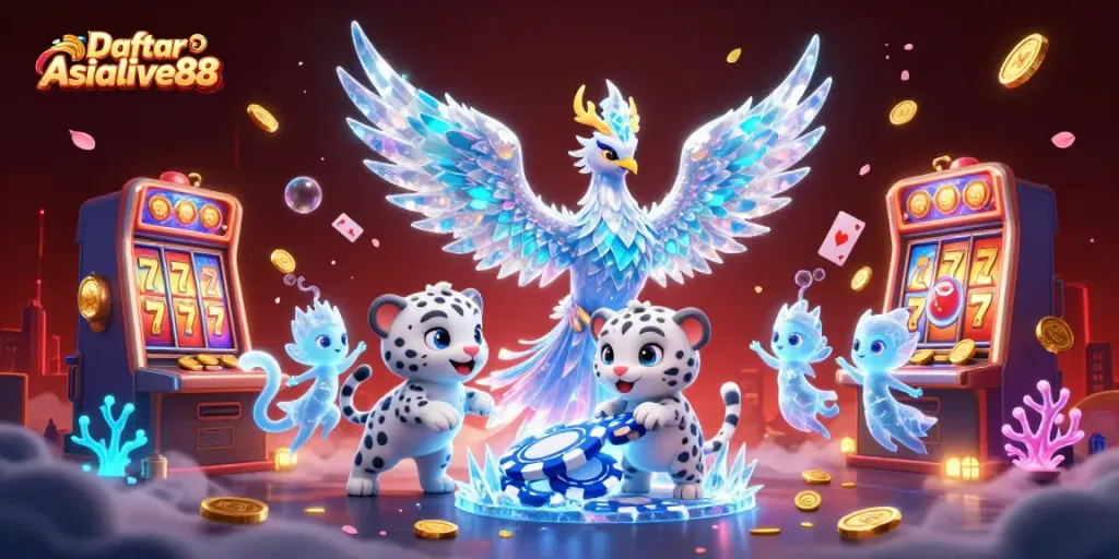 Engage with Daftar Asialive88 featuring ice phoenix, playful leopard, and vibrant slot games.