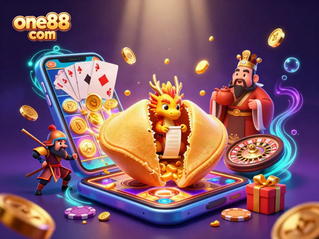 Experience excitement with one88 com in this rich illustration of slots and casino games.