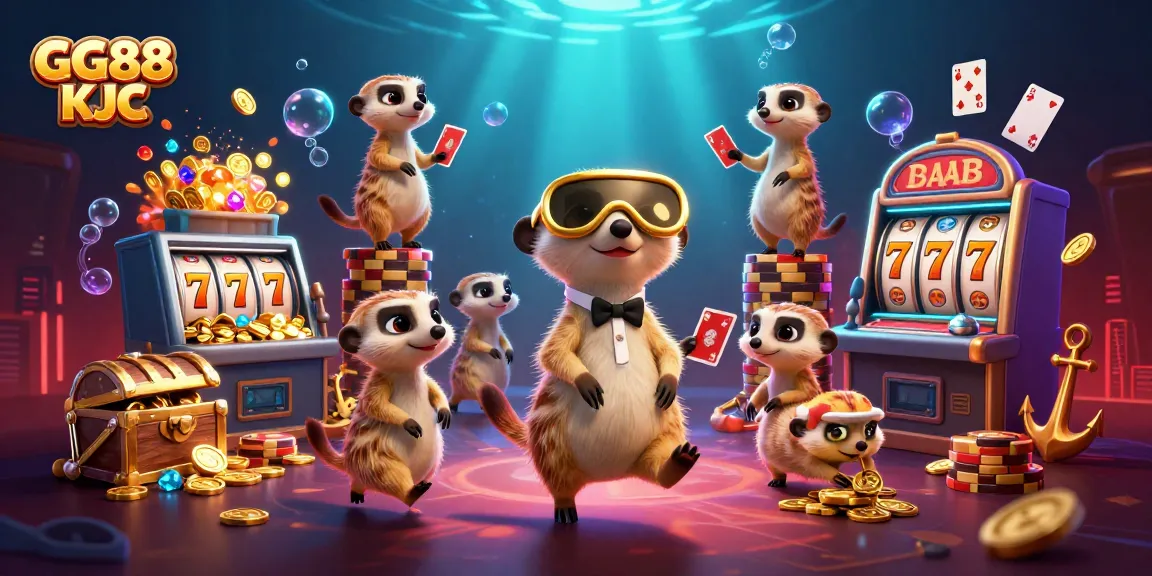 Engage in thrilling fun at GG88 KJC with lively meerkats in a vibrant casino scene.