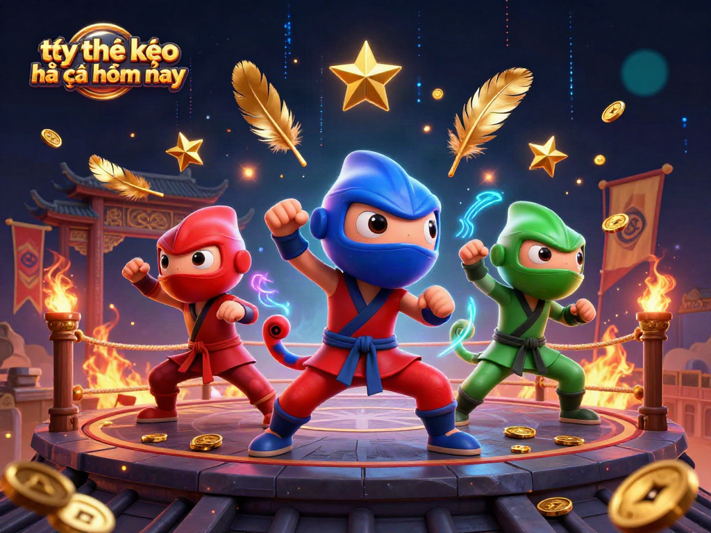Engaging scene of tỷ lệ kèo nhà cái hôm nay with ninja chameleons amidst exciting gambling elements.