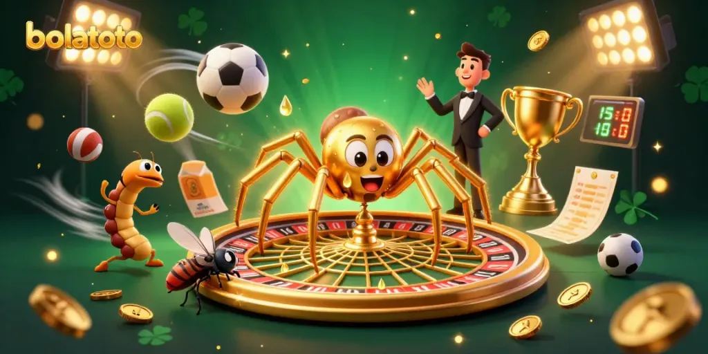 Join bolatoto as the golden spider weaves a betting web, capturing the thrill of gambling action.