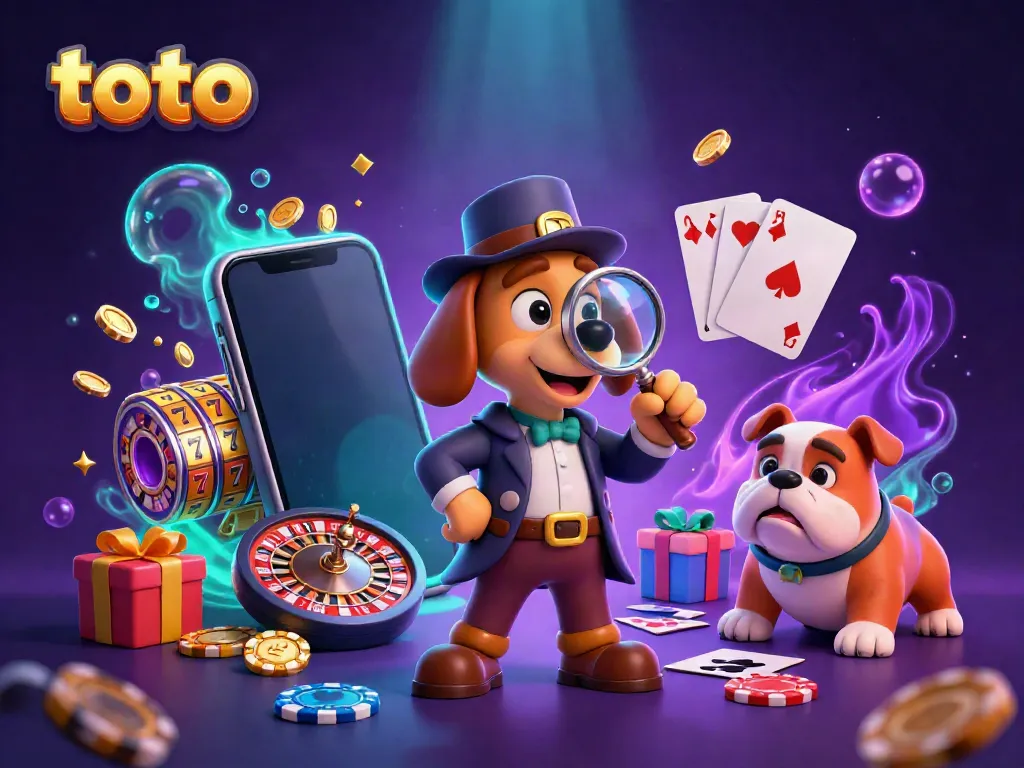 Investigate exciting slots with the detective character and his companion amidst treasures and casino elements like poker chips and a smartphone.