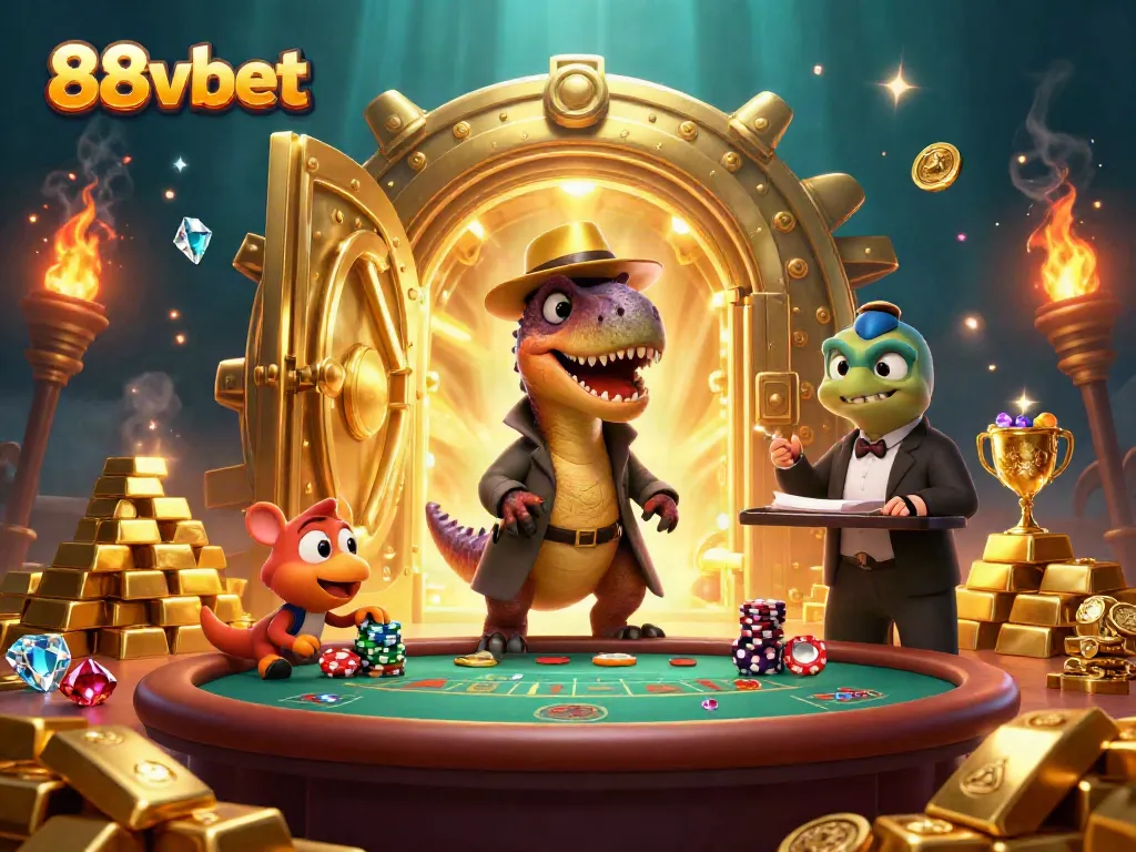 Experience excitement at 88vbet with animated velociraptor card counters and dazzling treasures.