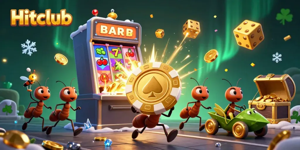 Experience thrilling action in Hitclub with ants on a heist, golden poker chips, and explosive jackpots.