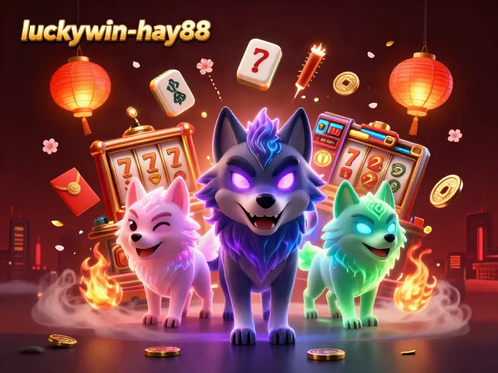 Spin and win with luckywin-hay88's vibrant casino scene featuring ghostly wolves.